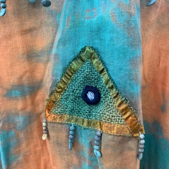 VINTAGE TIE DYE FESTIVAL HIPPIE MIRRORED EMBROIDERED KAFTAN CAFTAN DRESS M/L - Picture 10 of 10